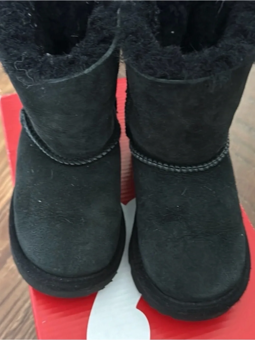 UGG Kids Black Ribbon-Back Shearling Boots